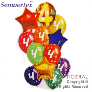 SET DE GLOBOS NUMEROS MULTICOLOR NRO 4 12 UNIDADES X 1